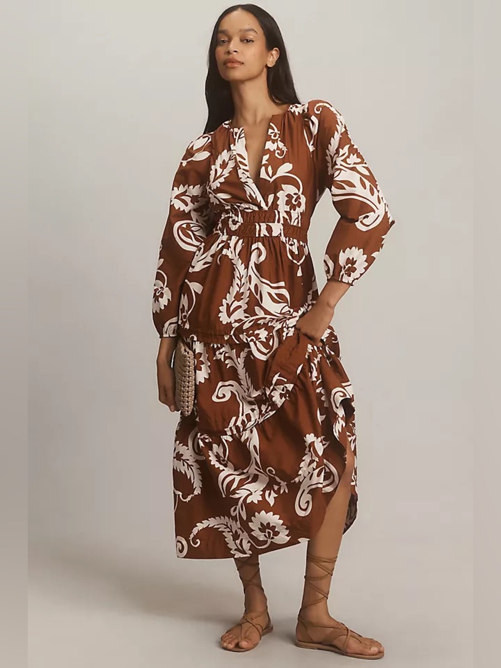 NWT Somerset Long-Sleeve Maxi Dress: Poplin Edition, brown, medium